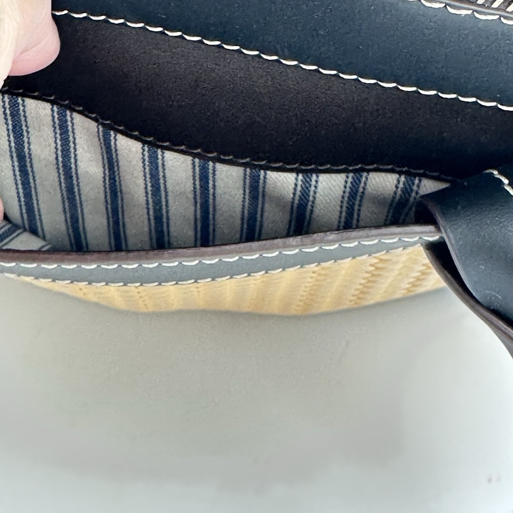 Dooney Bourke Beacon Black Brown Smooth Leather Woven Embossed Domed Satchel Bag - Picture 7 of 16